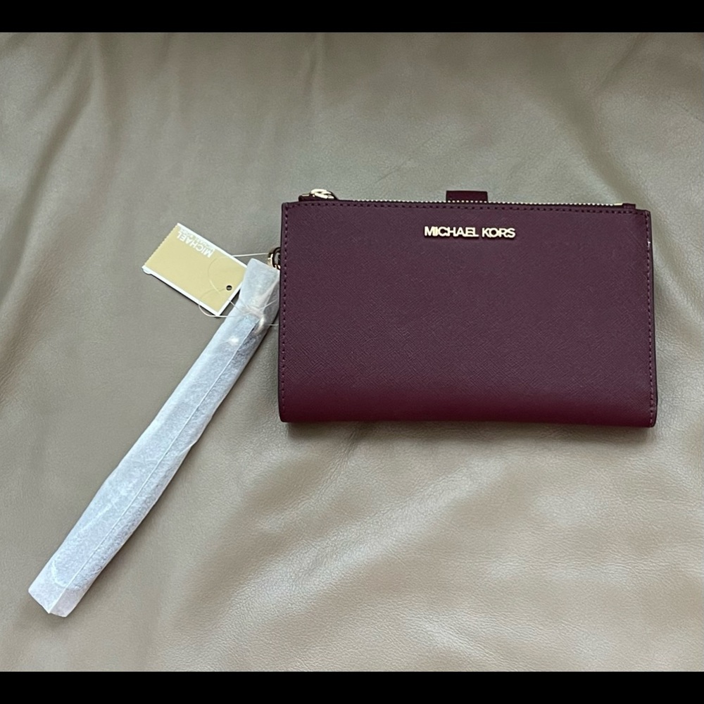Michael Kors Phone Wallet Jet Set Travel Large Double Zip Wristlet Merlot